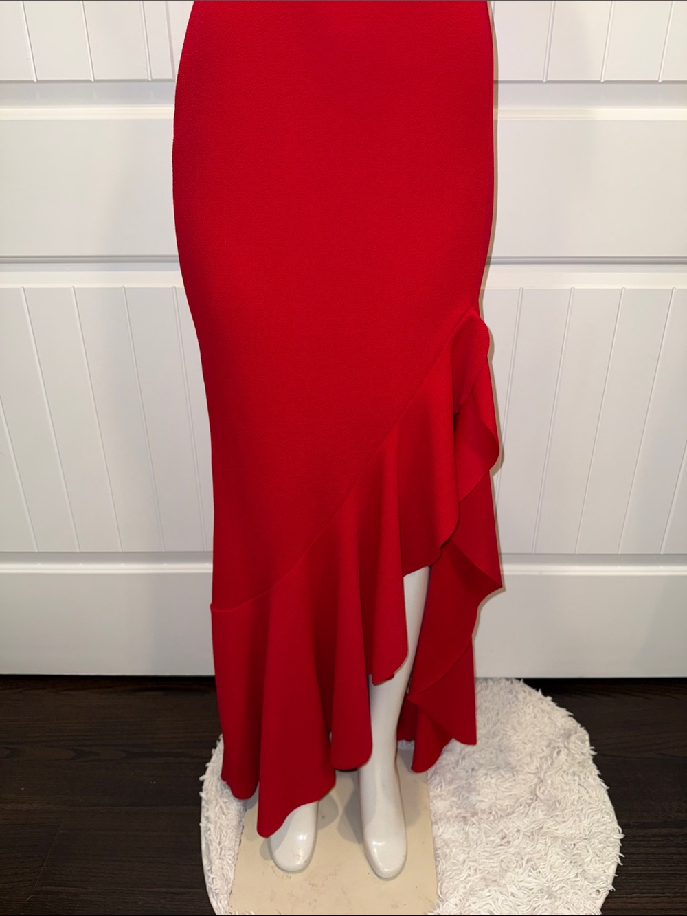 PrettyLittleThing One-Shoulder Red Ruffle Hem Dress - Picture 3 of 5